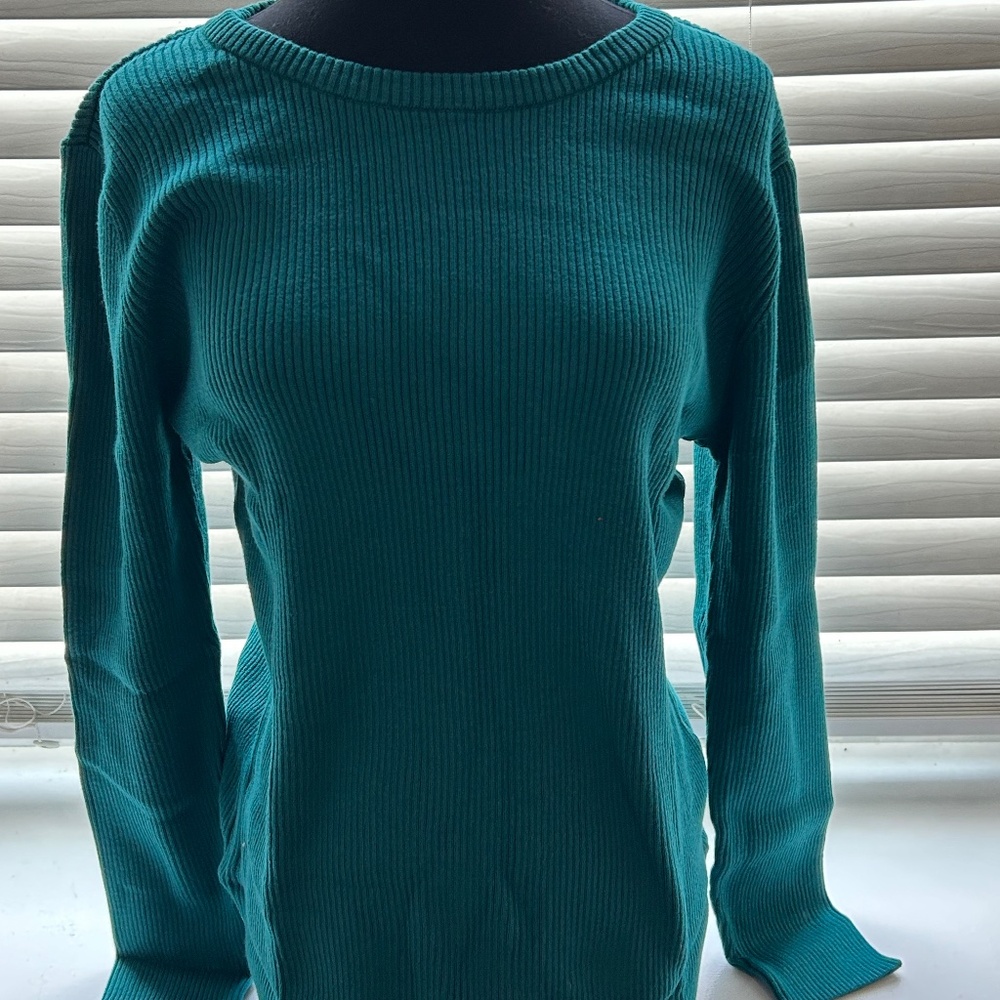 Appleseeds Large Crewneck Teal Ribbed Sweater L